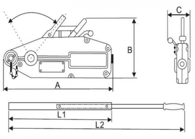 0.8T Tirfor Cable Puller , Manual Lever Winch With 20M Wire Rope